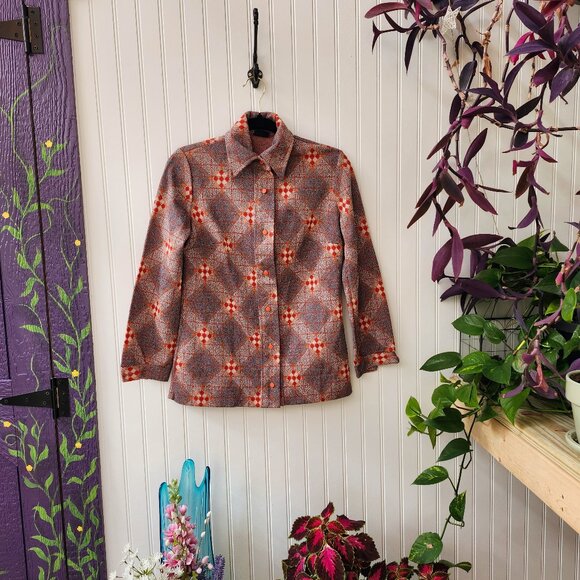 Vintage 1970's Funky Diamond Print Shirt by Stage 7 - Picture 1 of 15